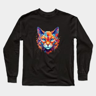 Colorful Geometric Cat Modern Polygon Design Long Sleeve T-Shirt